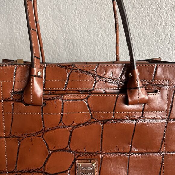 Brown Dooney & Bourke Cognac Leather Janine Satchel Bag Purse Brown Denison - Picture 5 of 8